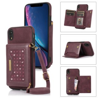 Bling Crossbody Bag Wallet iPhone XR Case with Lanyard Strap Red