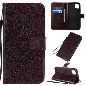 Huawei P40 Lite Embossed Sunflower Wallet Stand Case Brown