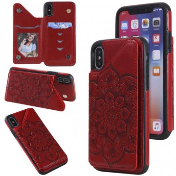 iPhone X/XS Embossed Wallet Magnetic Stand Case Red