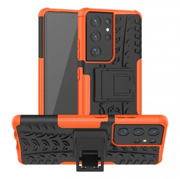 Samsung Galaxy S21 Ultra Hybrid Rugged PC + TPU Kickstand Case Orange