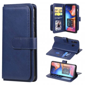 Samsung Galaxy A20/A30 Multi-function 10 Card Slots Wallet Case Dark Blue