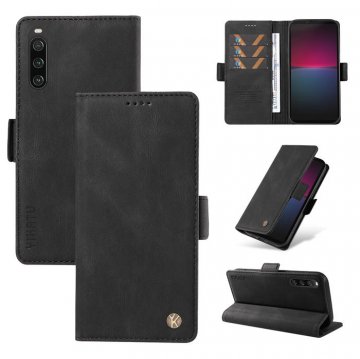 YIKATU Sony Xperia 10 IV Skin-touch Wallet Kickstand Case Black