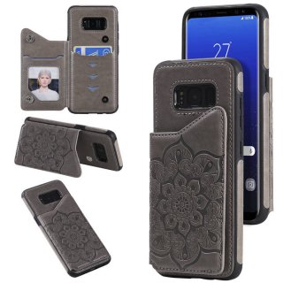 Samsung Galaxy S8 Embossed Wallet Magnetic Stand Case Gray