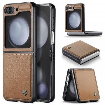 CaseMe Samsung Galaxy Z Flip5 Litchi skin PU Leather Case Brown