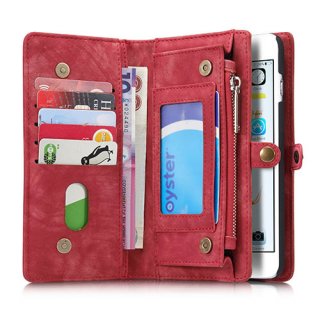 CaseMe iPhone 6S Plus/6 Plus Zipper Wallet Detachable 2 in 1 Folio Case Red