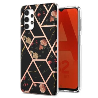 Samsung Galaxy A32 5G Flower Pattern Marble Electroplating TPU Case Black