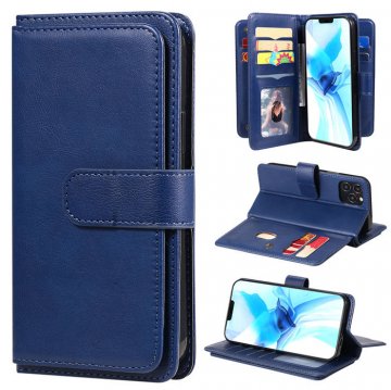 iPhone 12 Pro Multi-function 10 Card Slots Wallet Stand Case Dark Blue