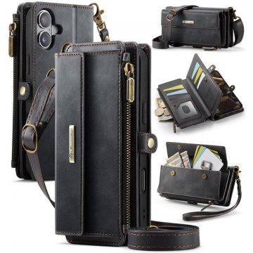 CaseMe iPhone 16 Plus Crossbody Wallet Case with RFID Blocking & Wireless Charging Black