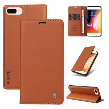 YIKATU iPhone 7 Plus/8 Plus Wallet Kickstand Magnetic Case Brown