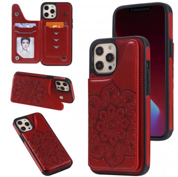 iPhone 12 Pro Max Embossed Wallet Magnetic Stand Case Red