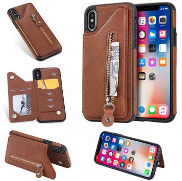 iPhone X Wallet Magnetic Kickstand Shockproof Cover Brown