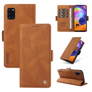 YIKATU Samsung Galaxy A31 Skin-touch Wallet Kickstand Case Brown