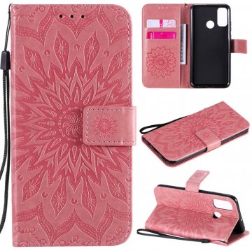Huawei P Smart 2020 Embossed Sunflower Wallet Stand Case Pink