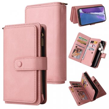 For Samsung Galaxy Note 20 Wallet 15 Card Slots Case with Wrist Strap Pink