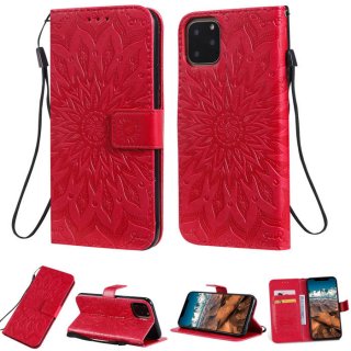 iPhone 11 Pro Max Embossed Sunflower Wallet Stand Case Red