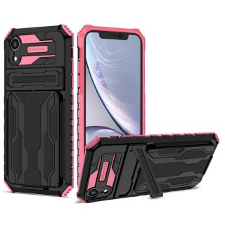 iPhone XR Card Slot Kickstand Drop-proof TPU + PC Case Pink