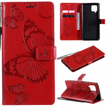 Samsung Galaxy A42 5G Embossed Butterfly Wallet Magnetic Stand Case Red