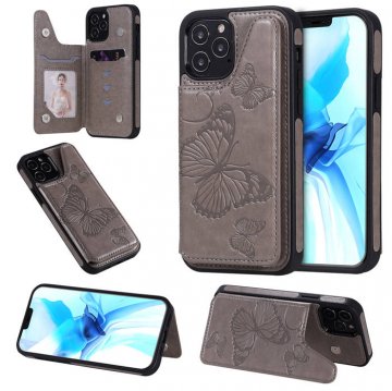 iPhone 12 Pro Luxury Butterfly Magnetic Card Slots Stand Case Gray