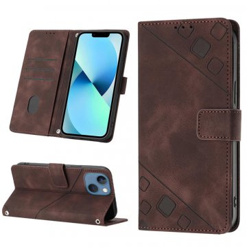 Skin-friendly iPhone 14 Plus Wallet Stand Case with Wrist Strap Coffee