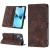 Skin-friendly iPhone 14 Plus Wallet Stand Case with Wrist Strap Coffee
