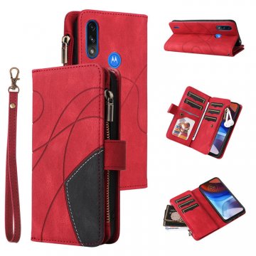 Moto E7 Power Zipper Wallet Magnetic Stand Case Red