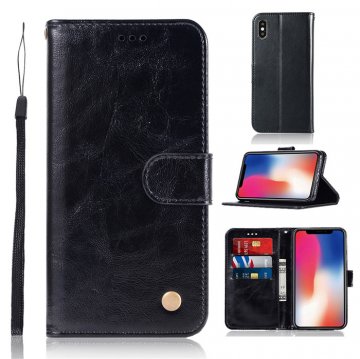 iPhone X/XS Premium Vintage Wallet Kickstand Case Black