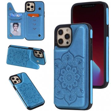 iPhone 12 Pro Max Embossed Wallet Magnetic Stand Case Blue