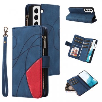 Samsung Galaxy S22 Zipper Wallet Magnetic Stand Case Blue