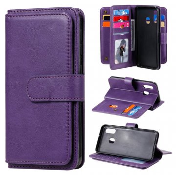 Samsung Galaxy A20e Multi-function 10 Card Slots Wallet Case Violet