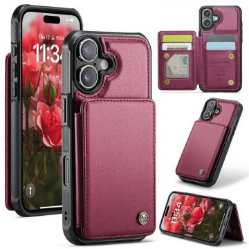 CaseMe iPhone 17 RFID Blocking Card Holder Case with Kickstand Red