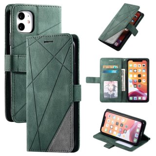 iPhone 11 Wallet Splicing Kickstand PU Leather Case Green