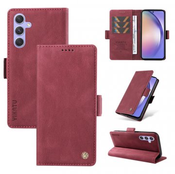 YIKATU Samsung Galaxy A54 5G Skin-touch Wallet Kickstand Case Wine Red