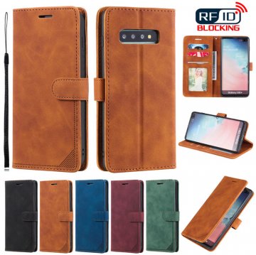 Samsung Galaxy S10 Plus Wallet RFID Blocking Kickstand Case Brown