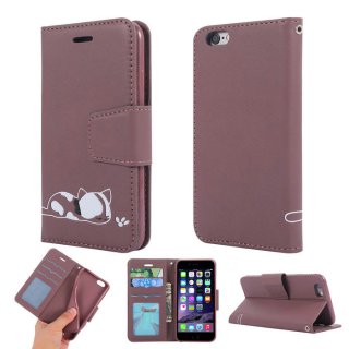 iPhone 6/6s Cat Pattern Wallet Magnetic Stand Leather Case Brown