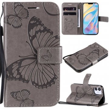 iPhone 12 Mini Embossed Butterfly Wallet Magnetic Stand Case Gray