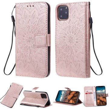 iPhone 11 Pro Max Embossed Sunflower Wallet Stand Case Rose Gold