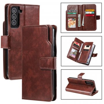 Samsung Galaxy S21 Plus Wallet 9 Card Slots Magnetic Case Brown