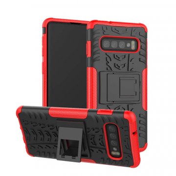 Samsung Galaxy S10 Hybrid Rugged PC + TPU Kickstand Case Red