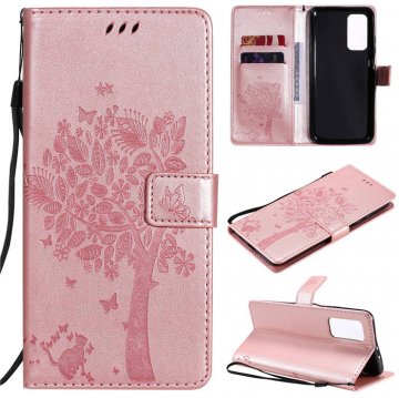 Xiaomi Mi 10T/10T Pro Embossed Tree Cat Butterfly Wallet Stand Case Rose Gold