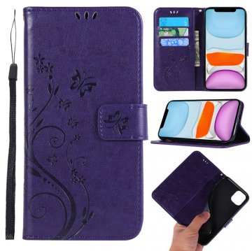 iPhone 11 Butterfly Pattern Wallet Magnetic Stand PU Leather Case Purple
