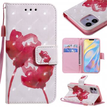 iPhone 12 Mini Red Rose Painted Wallet Magnetic Kickstand Case