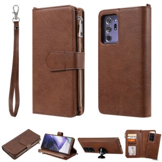 Samsung Galaxy Note 20 Ultra Zipper Wallet Magnetic Detachable 2 in 1 Case Brown