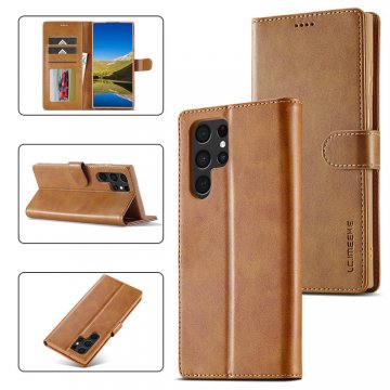 LC.IMEEKE Samsung Galaxy S22 Ultra Wallet Magnetic Stand Case Brown