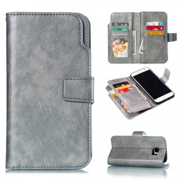 Samsung Galaxy S7 Edge Wallet 9 Card Slots Stand Case Gray