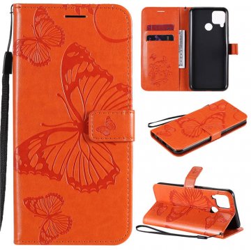 OPPO Realme C15 Embossed Butterfly Wallet Magnetic Stand Case Orange