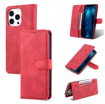 AZNS iPhone 13 Pro Vintage Wallet Magnetic Kickstand Case Red