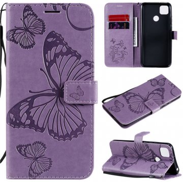 Xiaomi Redmi 9C Embossed Butterfly Wallet Magnetic Stand Case Purple
