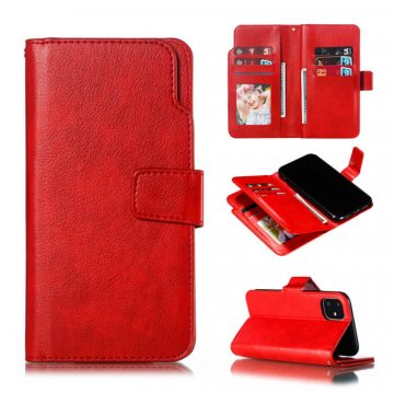 iPhone 11 Wallet 9 Card Slots Stand Crazy Horse Leather Case Red