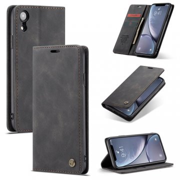 CaseMe iPhone XR Retro Wallet Kickstand Magnetic Case Black