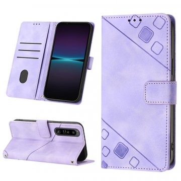Skin-friendly Sony Xperia 1 IV Wallet Stand Case with Wrist Strap Purple